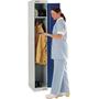 Steel locker with a single blue door and grey carcass