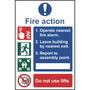 Fire Action sign with words and symbols - 300 x 200mm