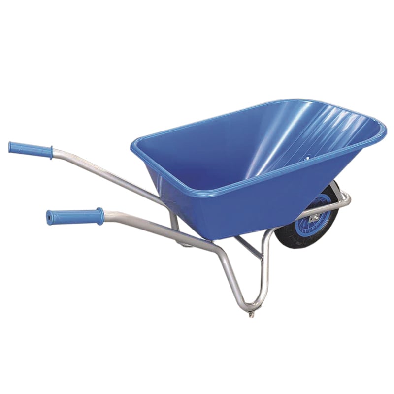 100L wheelbarrow with steel frame & blue plastic tub