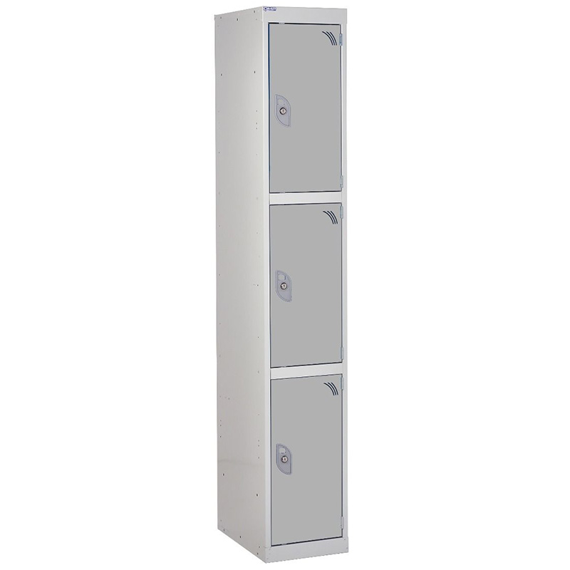 3-door light grey locker