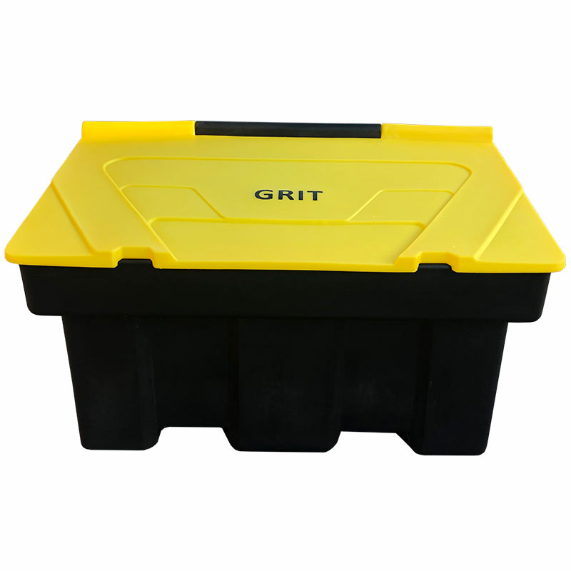 350L black grit bin with yellow lid made from recycled polyethylene