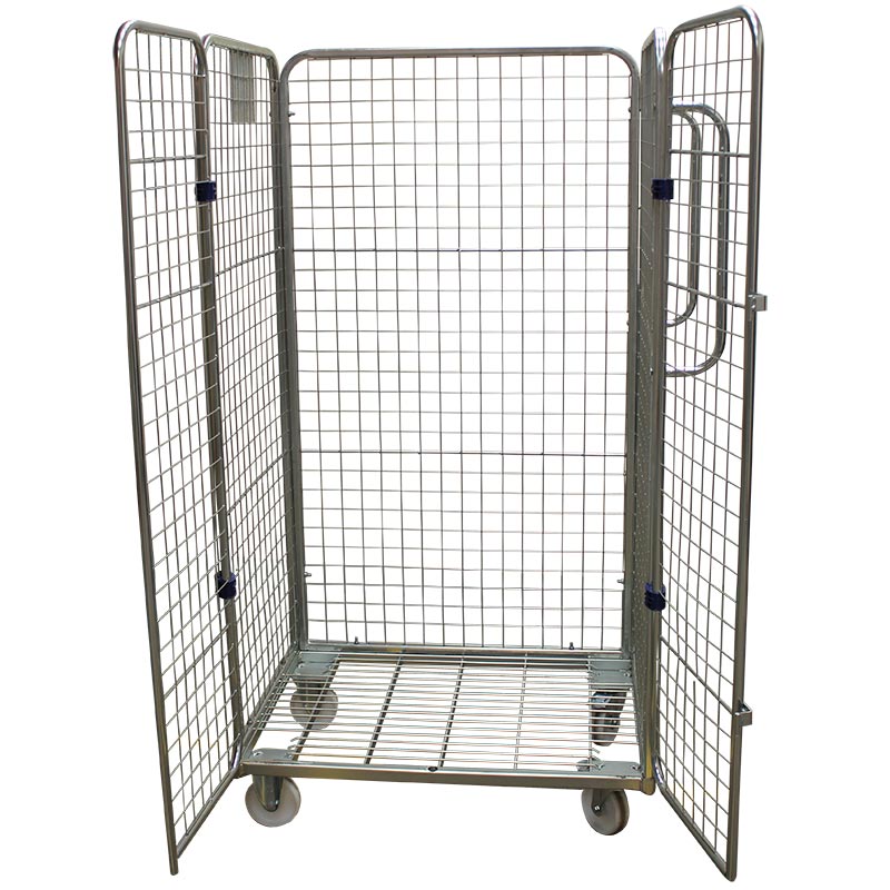 4-sided merchandise picking roll container with gate doors open