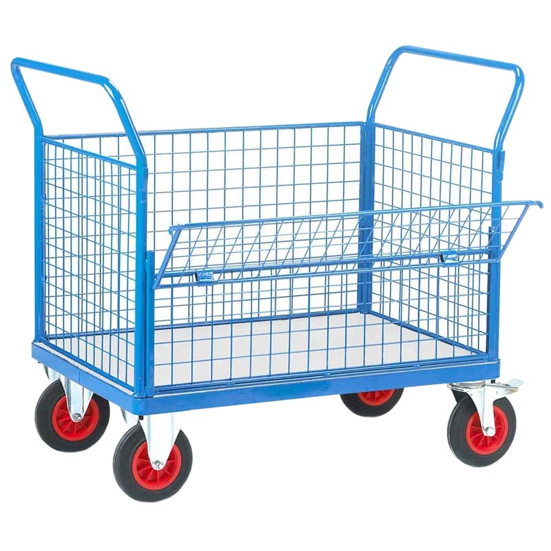 Galvanised Base Platform Trolley with 4 Mesh Sides (1 Half Drop)