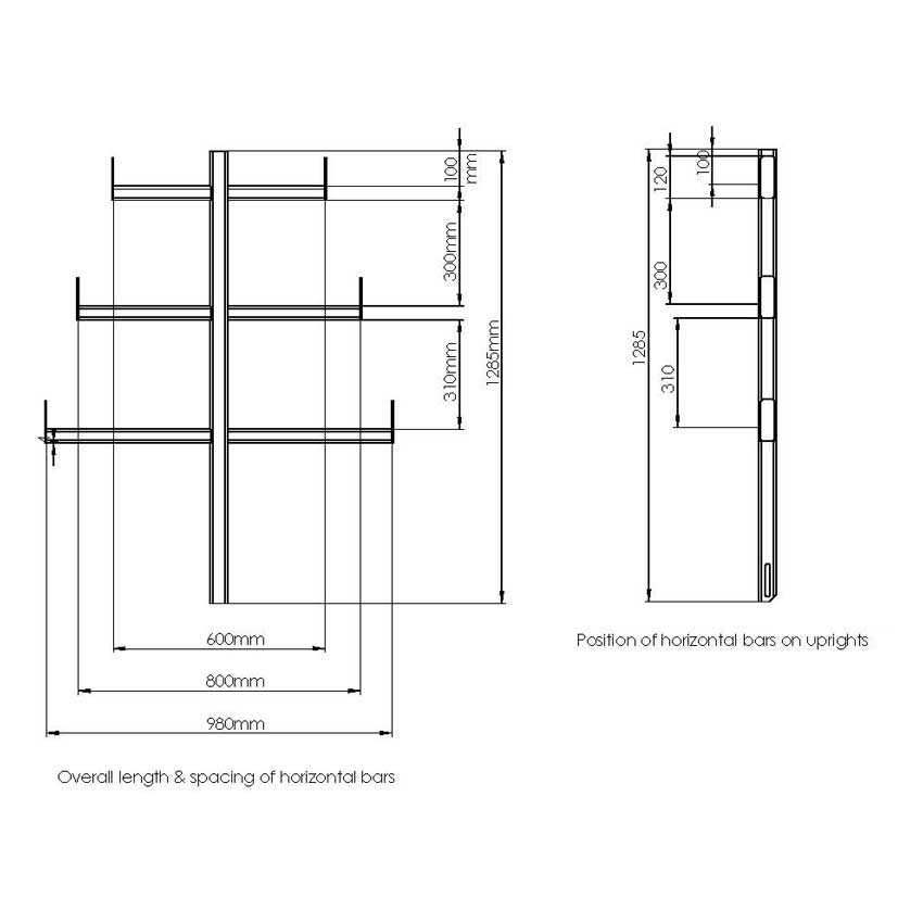 Diagram Showing Dimensions of Support Bars For PipeRack