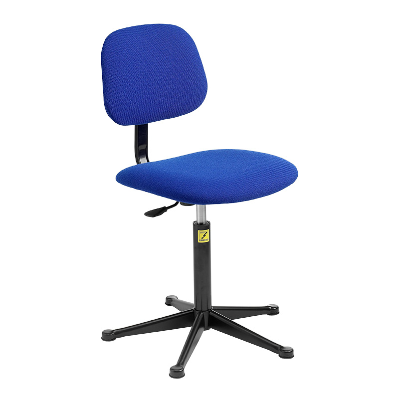 ESD low-lift operator chair upholstered in blue fabric