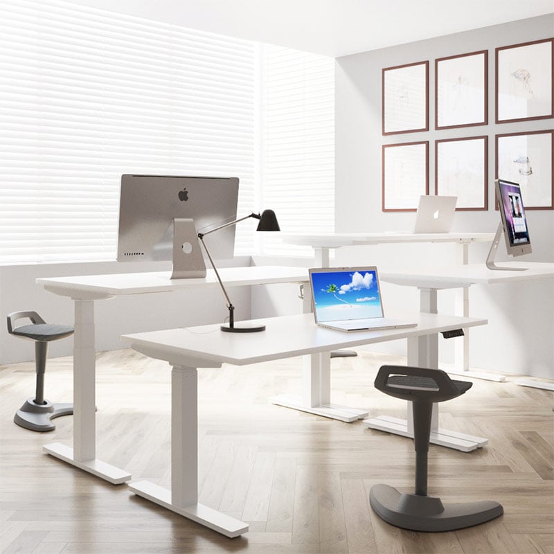 Air sit stand adjustable-height desks in white