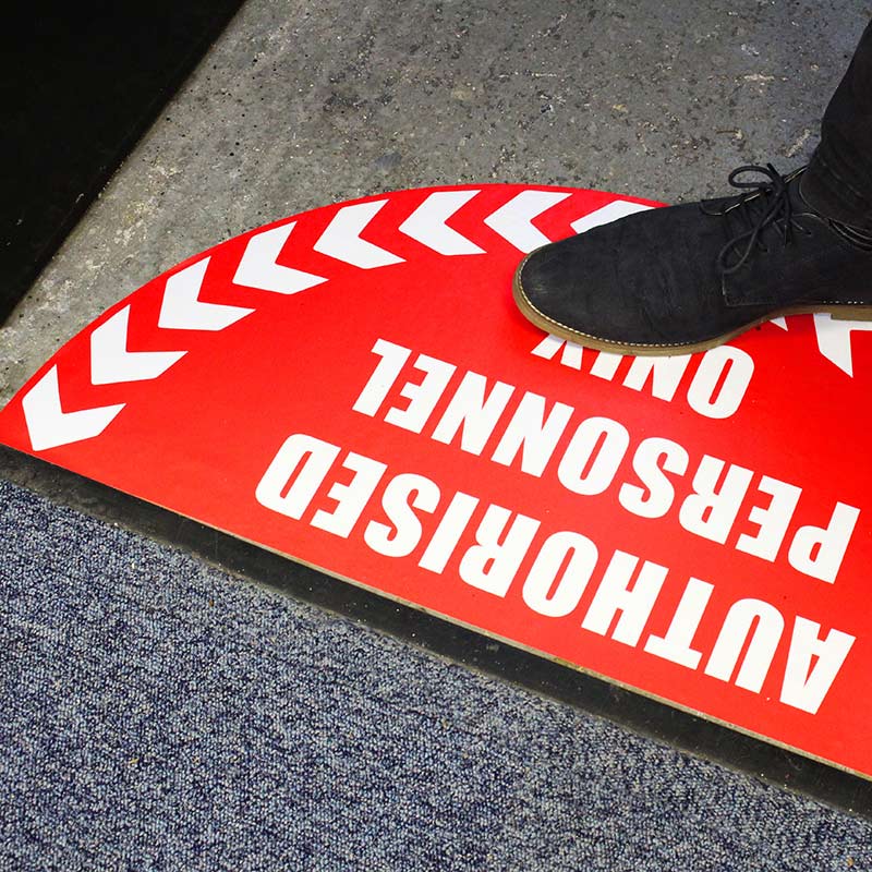 Authorised personnel half-circle graphic floor marker sticker