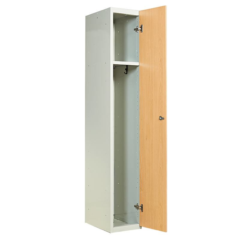 Beech effect locker with shelf and plastic hook