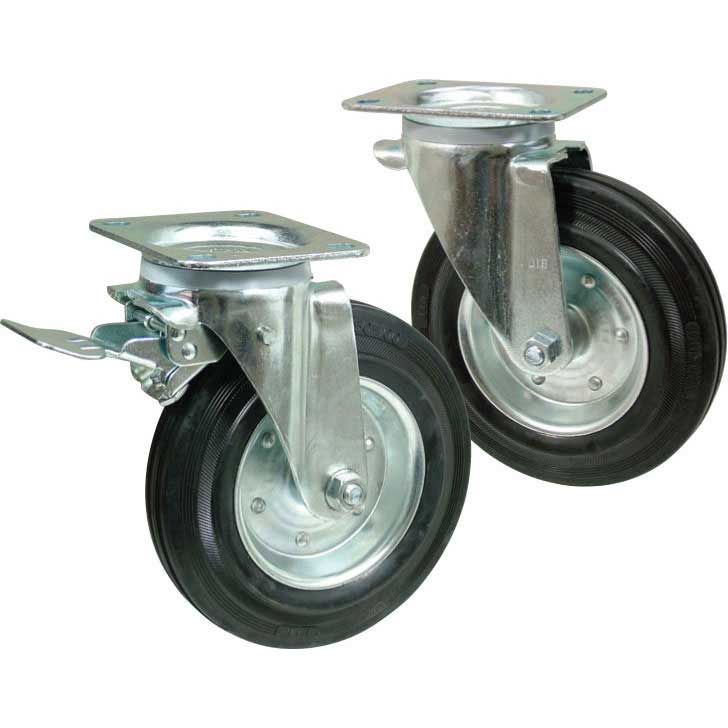 Light duty black rubber tyred castors