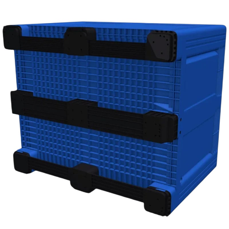 Blue plastic box pallet with 3 skids