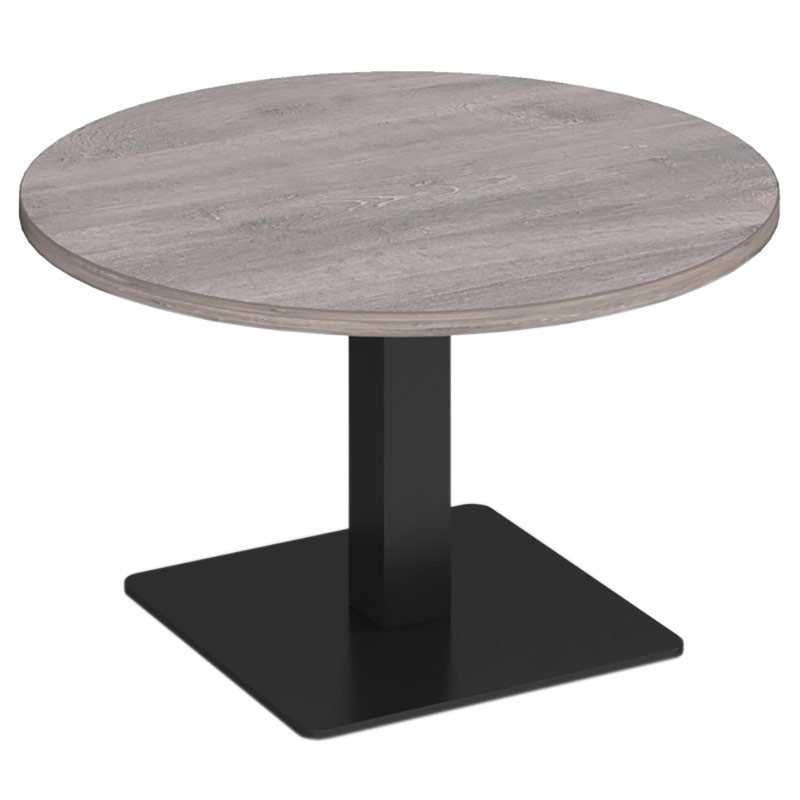 	Brescia circular coffee table with square black base and grey oak top