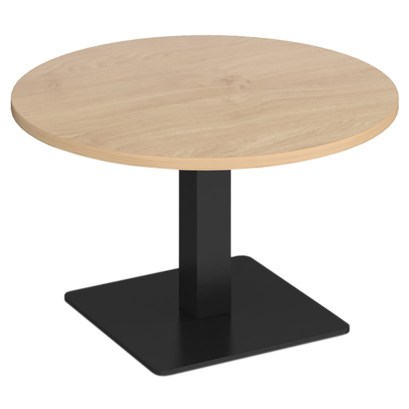 Brescia circular coffee table with square black base and Kendal Oak top