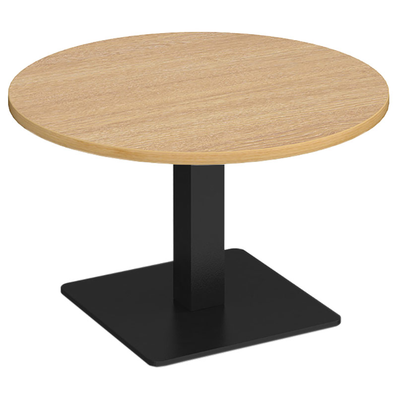 Brescia circular coffee table with square black base and Oak top