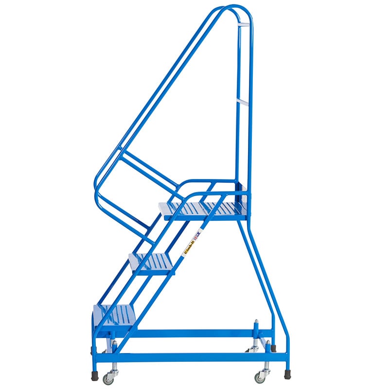 Climb-It 3 tread blue mobile safety steps with spring-loaded castors