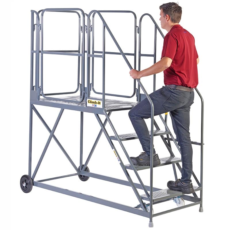 Climb-It 4-tread easy slope grey work platform with 1200mm platform 