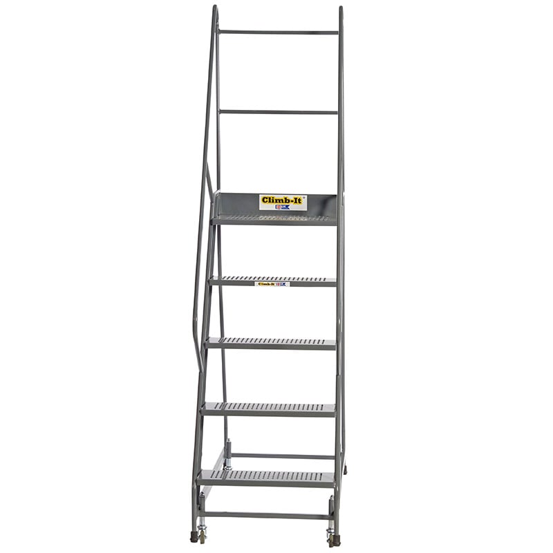 Climb-it 5 tread mobile safety steps with spring-loaded castors