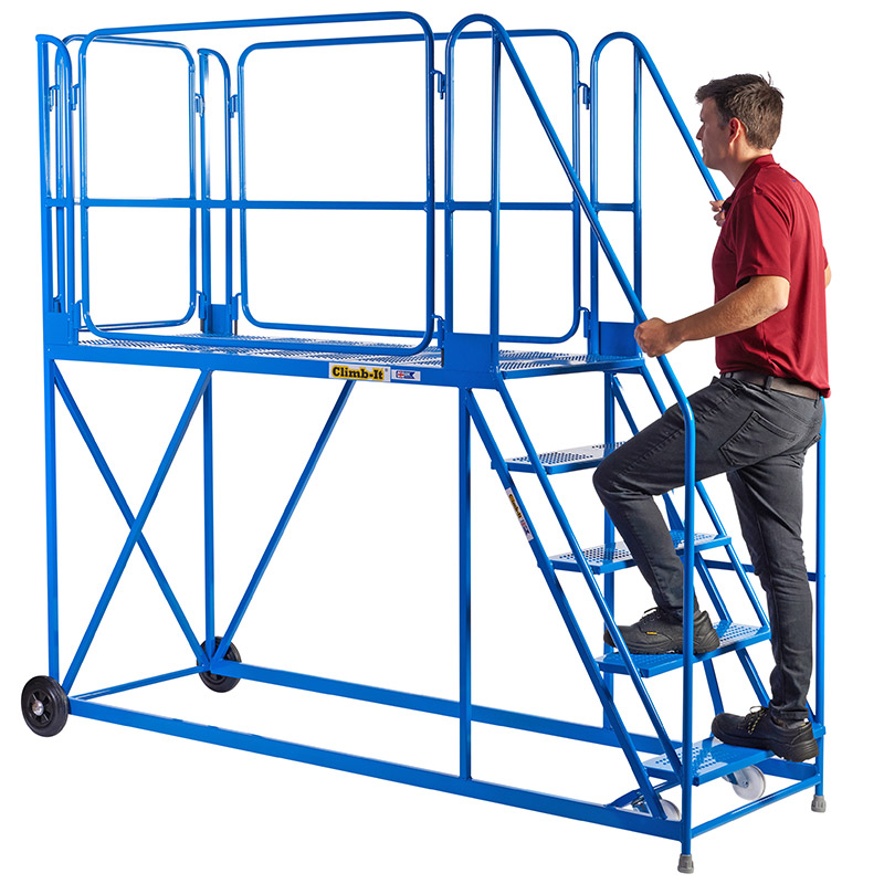 Climb-It 300kg blue 5-tread work platform steps