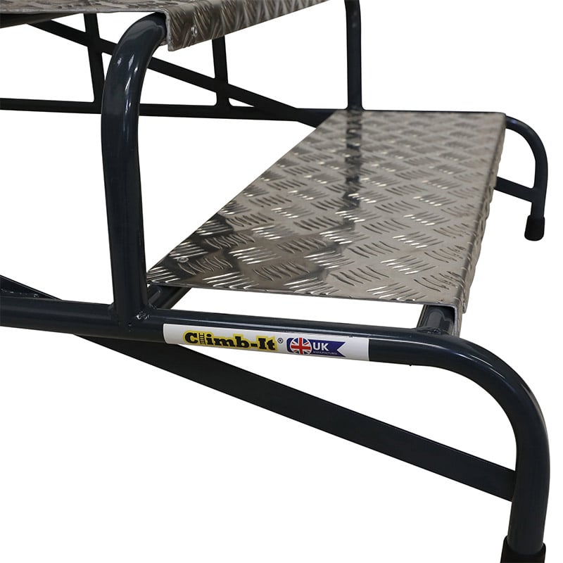Climb It wide work steps with anti-slip checker plate treads