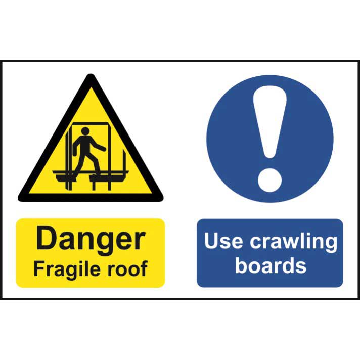 Danger Fragile Roof Use Crawling Boards Sign