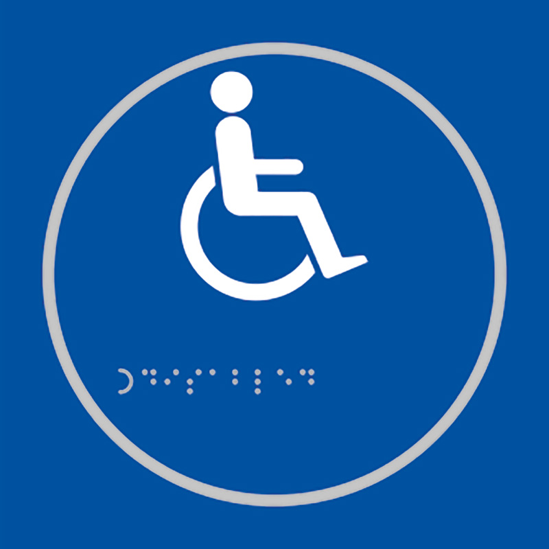 Blue disable toilet taktyle braille sign