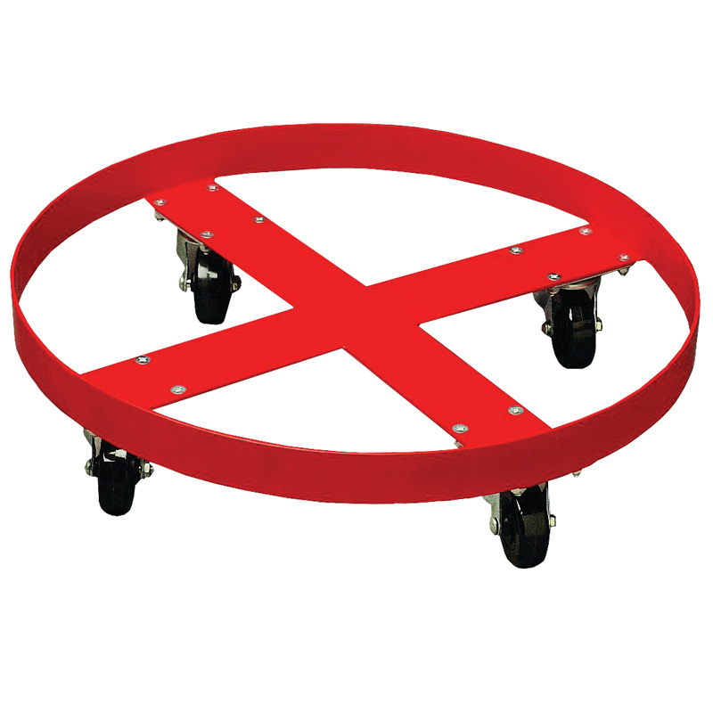 Red painted steel drum dolly trolley