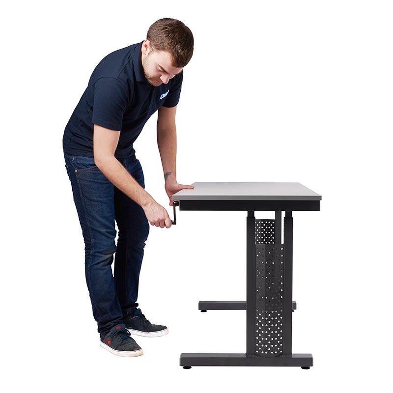 Economy height adjustable workbench with crank handle
