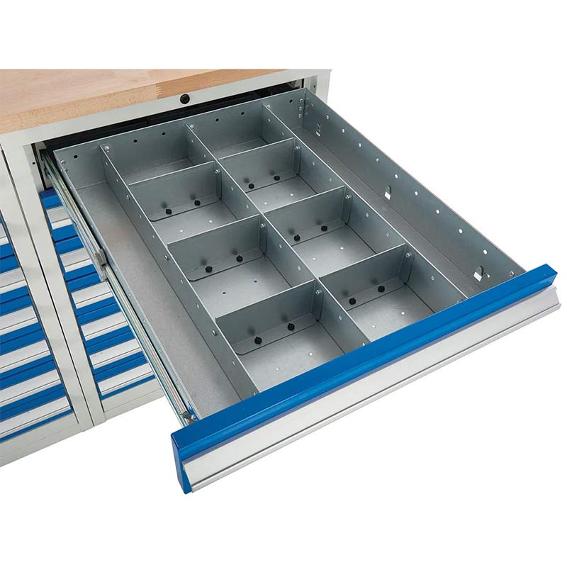 Euroslide 600 steel drawer dividers - 10 compartments 100mm high