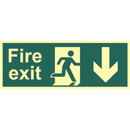 Fire Exit Arrow Down Photoluminescent Sign