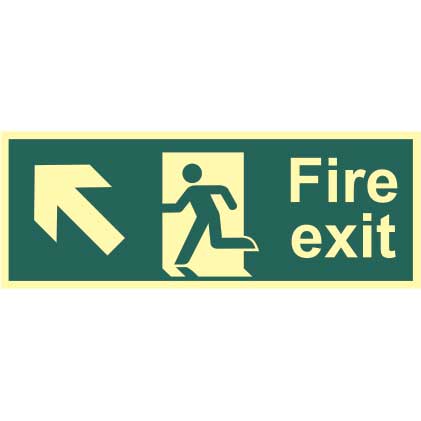 Fire Exit Arrow Up Left Photoluminescent Sign