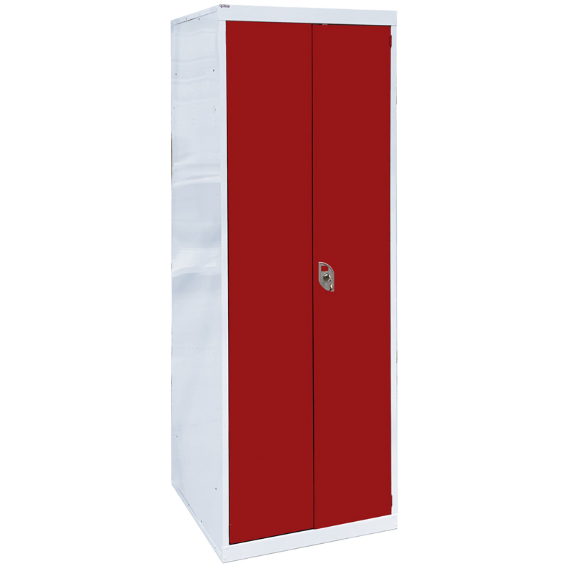 Fire service locker with red solid steel doors