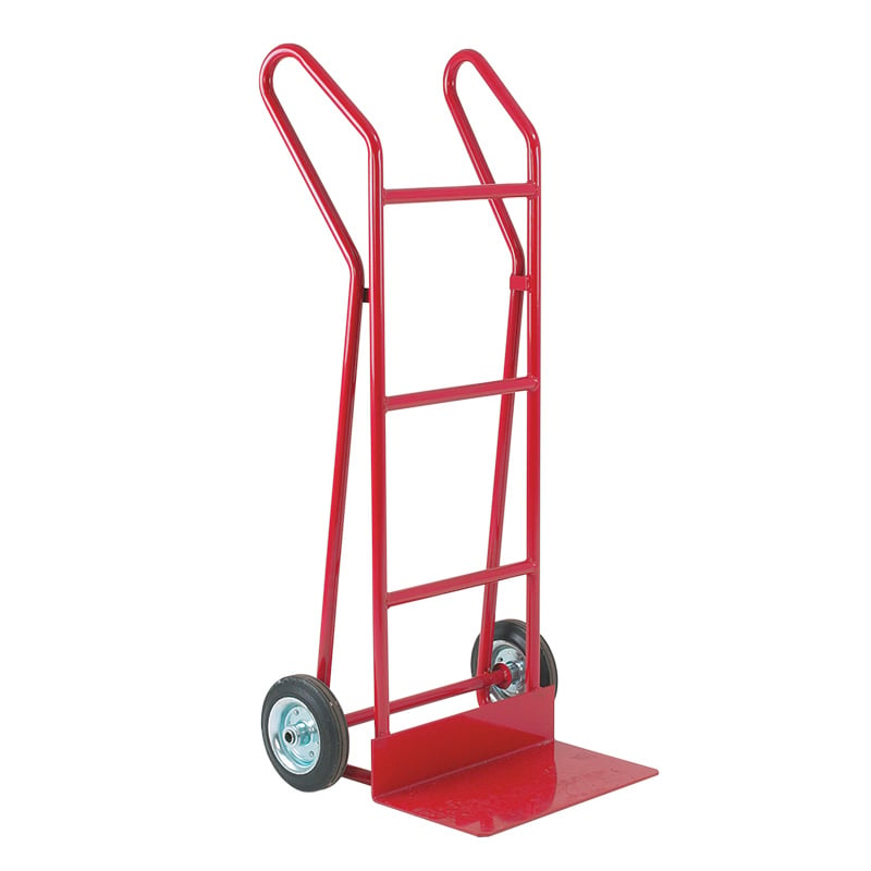 Red sack truck with flat foot iron
