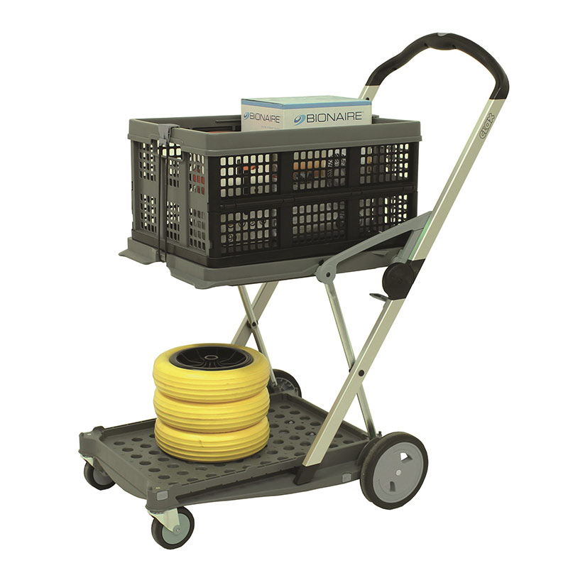 Plastic & Aluminium Folding Clax Trolley with Box & Tray - Grey Trim