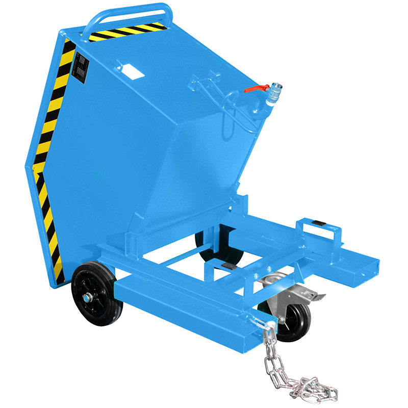 Forklift tipping skip with wheels