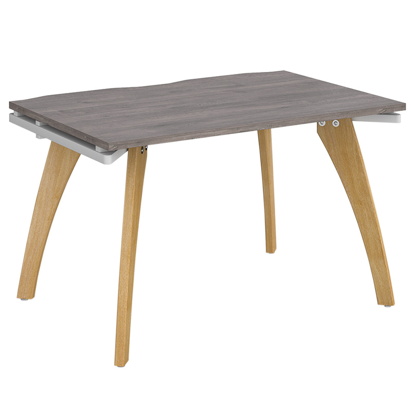 Fuze single desk with solid oak legs and grey oak-effect top