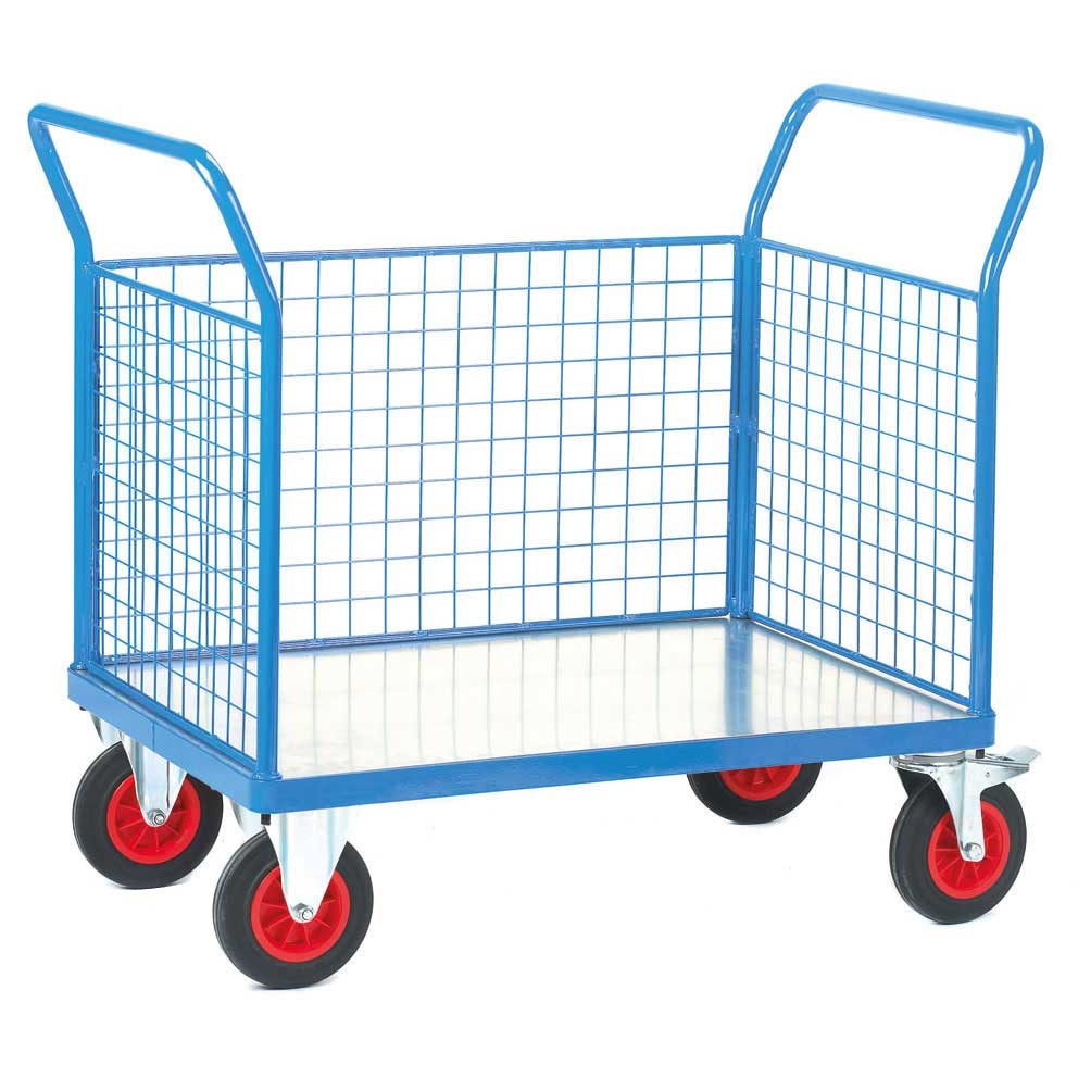 Galvanised Base Platform Trolley with 3 Mesh Sides