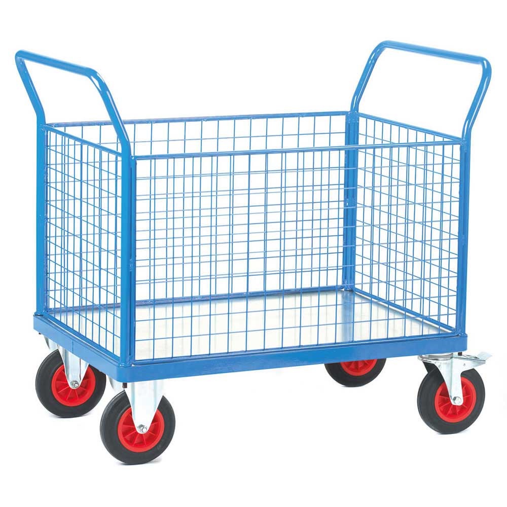 Galvanised Base Platform Trolley with 4 Mesh Sides