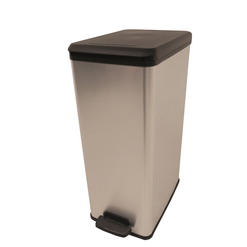 Recycled plastic slimline pedal bin with stylish metallic finish