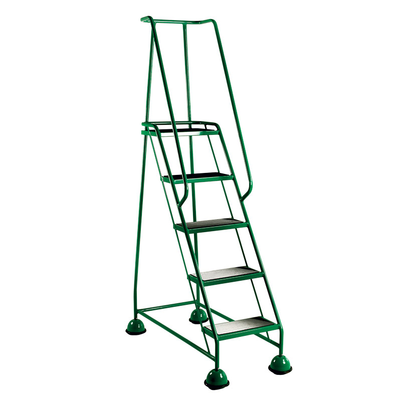 5 Ribbed Rubber Tread Glide-along Mobile Steps With Handrails