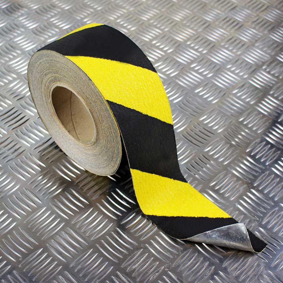 Safety-grip conformable anti-slip floor tape - black & yellow stripe