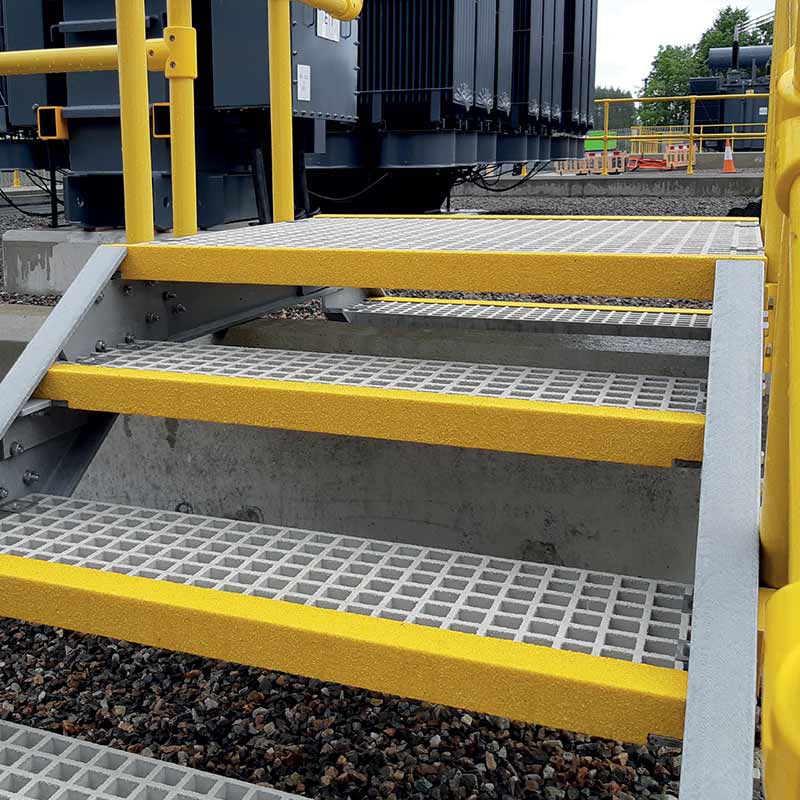 Yellow GRP fibreglass anti-slip stair nosing covers