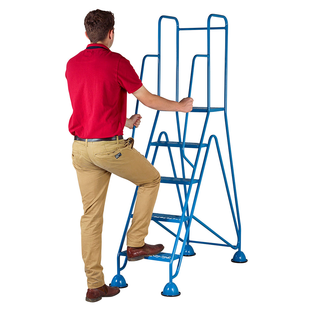 5-tread GS approved easy-glide steps with mesh treads, powder-coated blue