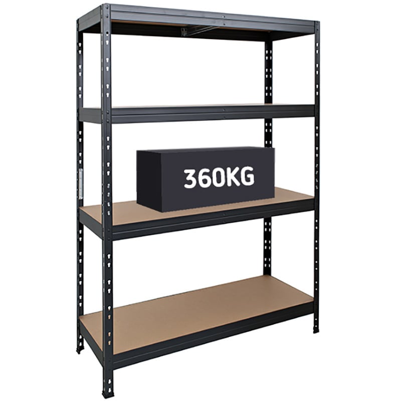 Heavy-duty shelving unit 1200mm wide 360kg UDL load capacity per shelf 