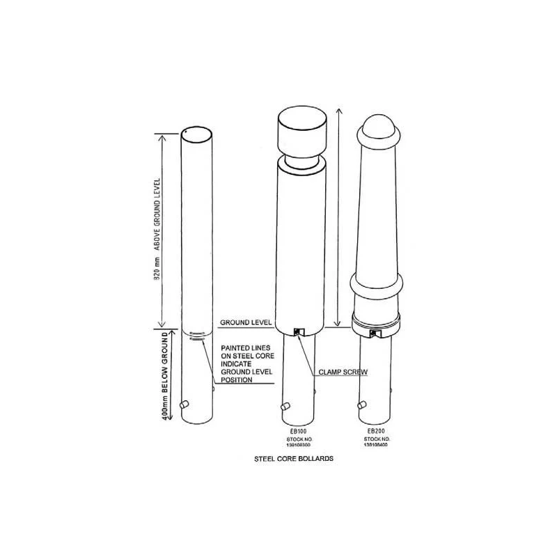 Heavy-duty steel core bollard fixings diagram