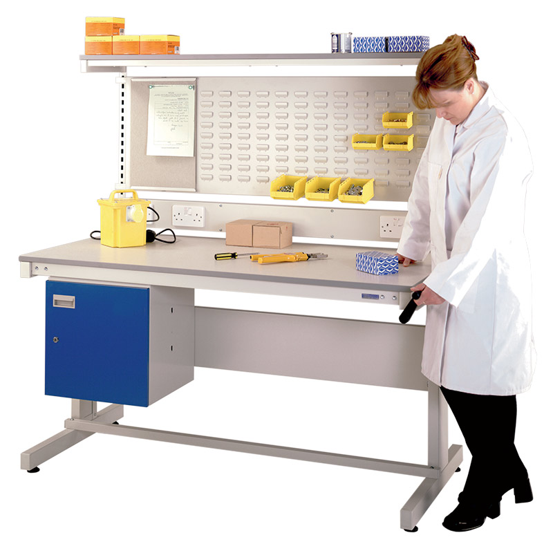 Adjustable height workbench with Neostat worktop