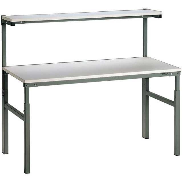 Adjustable height workbench with upper shelf