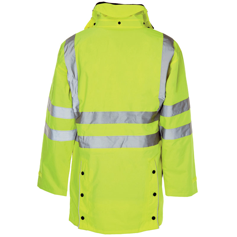 Hi-vis yellow multi-functional jacket back view