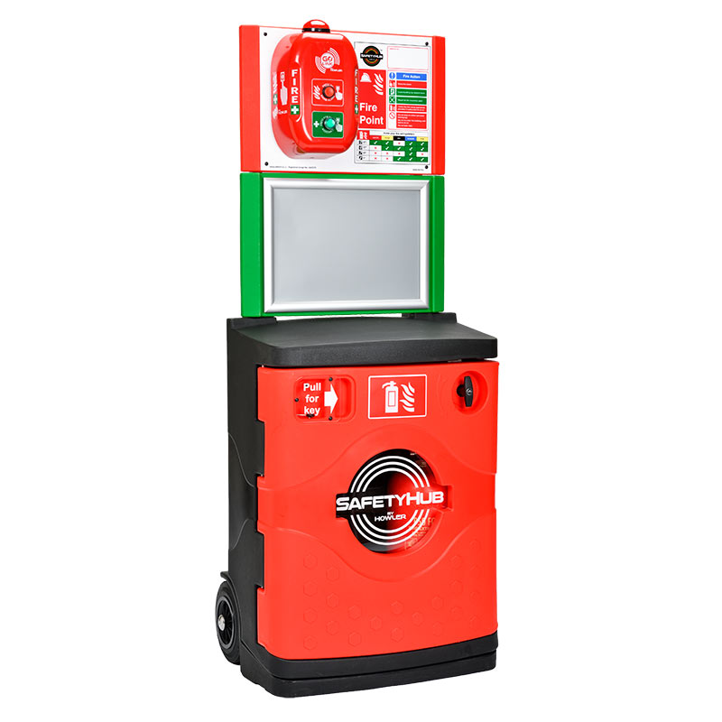 SafetyHub Mobile Fire Post with Lockable Extinguisher Cabinet