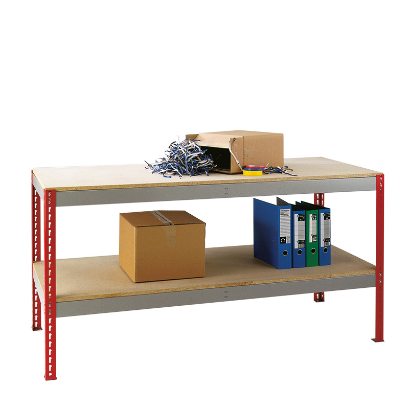 Just workbench with chipboard worktop and full-depth lower shelf