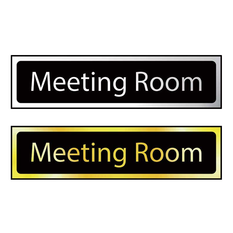 Meeting Room door sign in polished chrome and polished gold effect laminate - 50 x 200mm