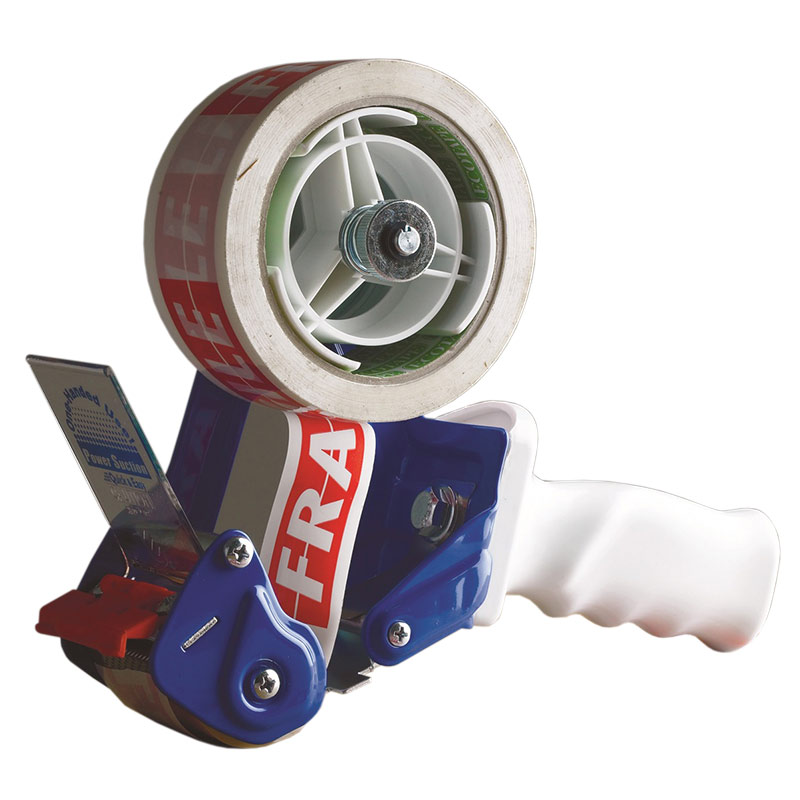 Metal pistol grip tape dispenser with adjustable brake
